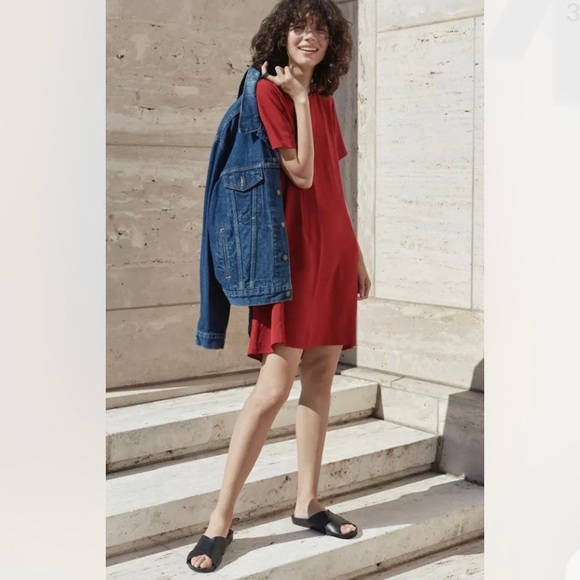 NWT Everlane Japanese GoWeave Short Sleeve Crimson Red A-Line Dress Size 0 $98 - Picture 1 of 7